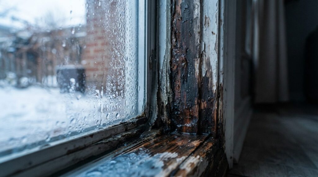 Close-up detail shot of water droplets and condensation on a
