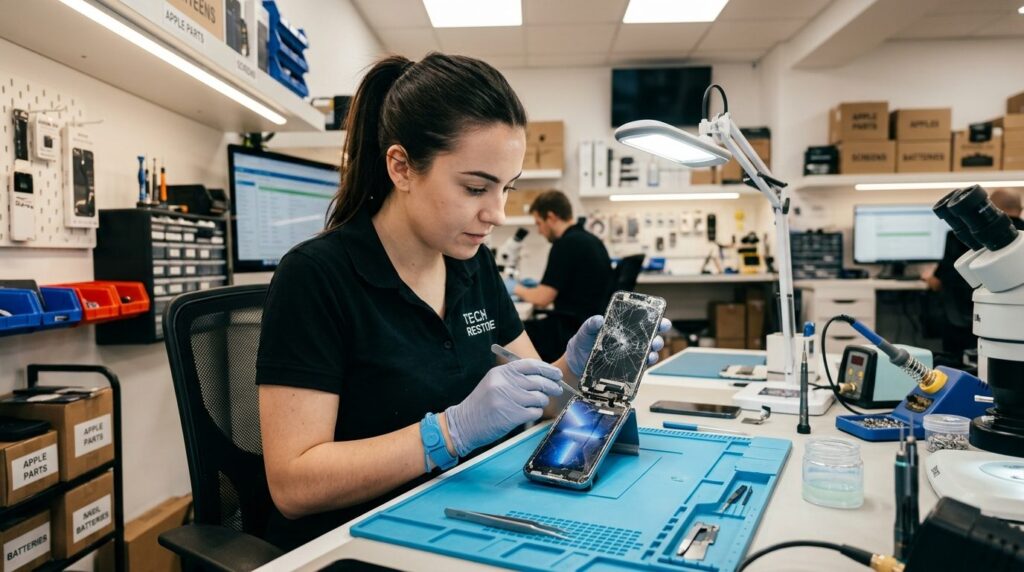 Professional stockfoto 16:9 showing a repair technician in a
