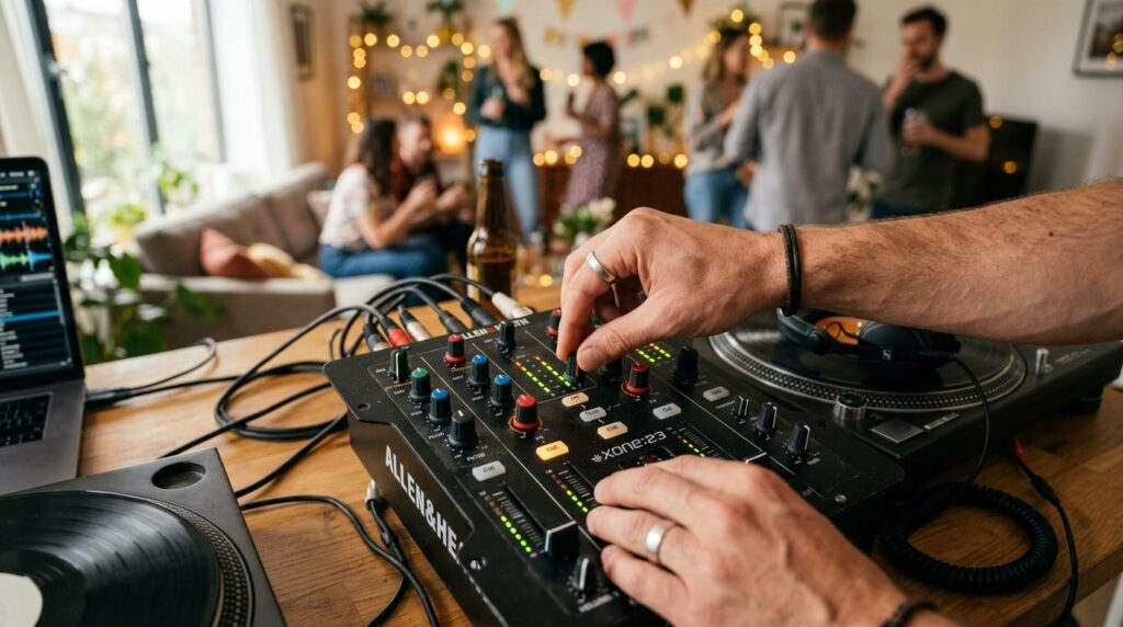 Close-up overhead shot of hands adjusting knobs on a compact