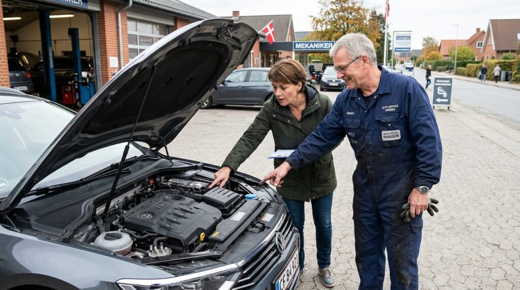 Stock photo of a cautious buyer examining a used cars engin