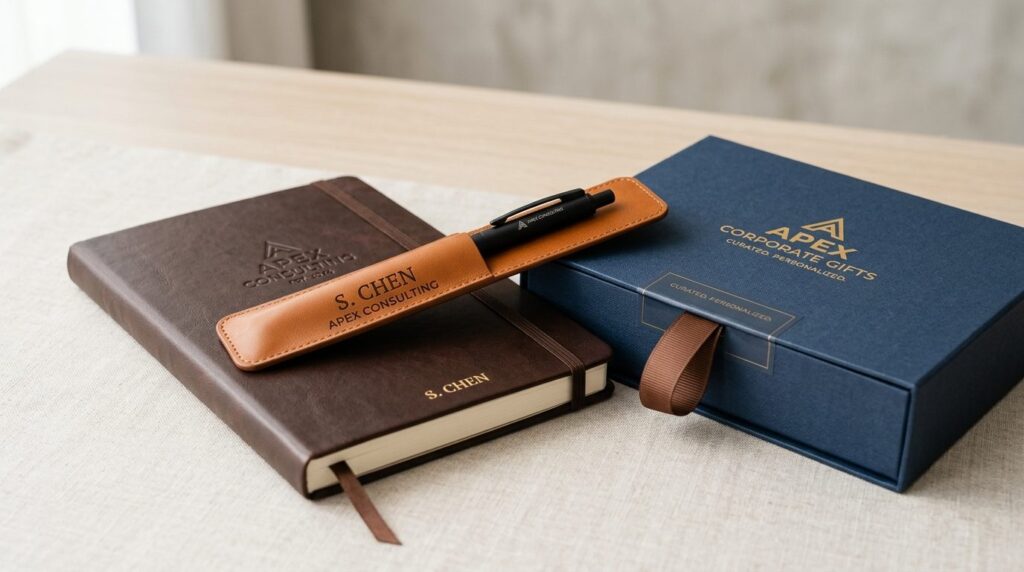 Close-up product photography of curated affordable corporate
