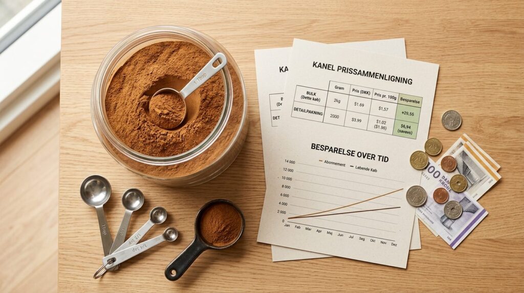 Overhead flat lay of bulk cinnamon powder in a large transpa